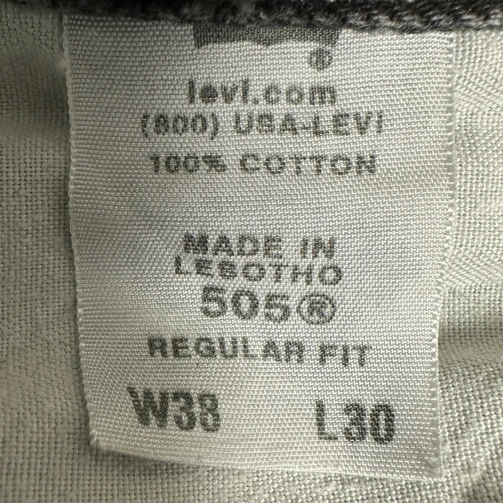 Levis 505 Jeans Mens 38X30 Faded Black Regular Fit Straight Leg Red Tab Denim